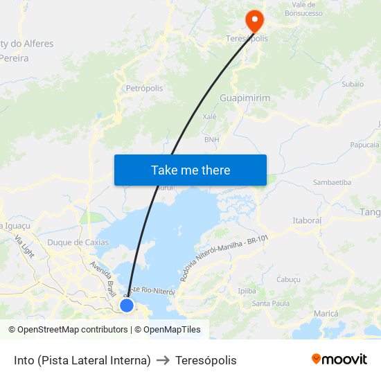 Into (Pista Lateral Interna) to Teresópolis map