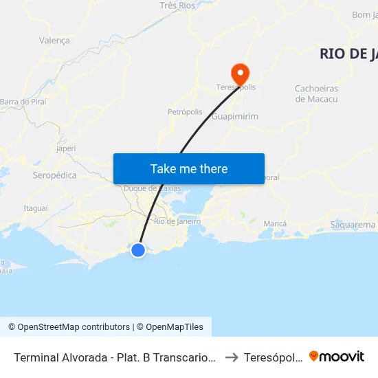 Terminal Alvorada - Plat. B Transcarioca to Teresópolis map