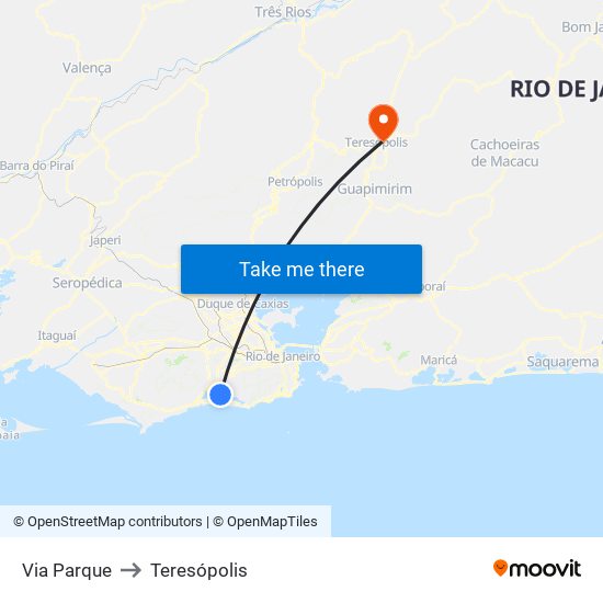 Via Parque to Teresópolis map