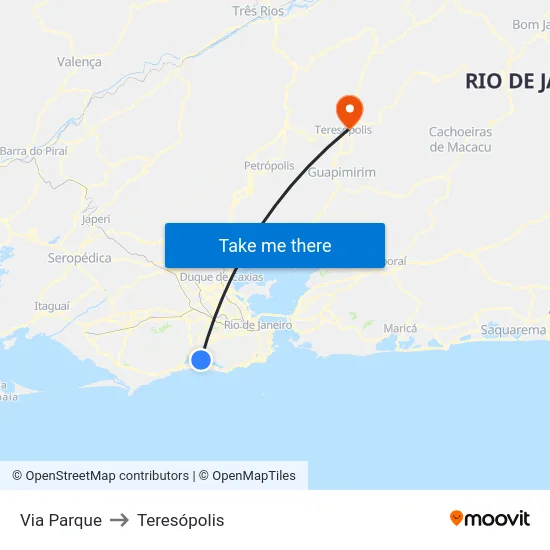 Via Parque to Teresópolis map