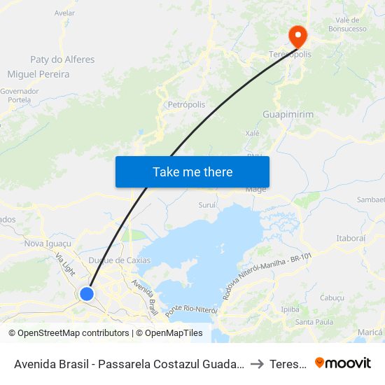 Avenida Brasil - Passarela Costazul Guadalupe (Sentido Zona Oeste) to Teresópolis map