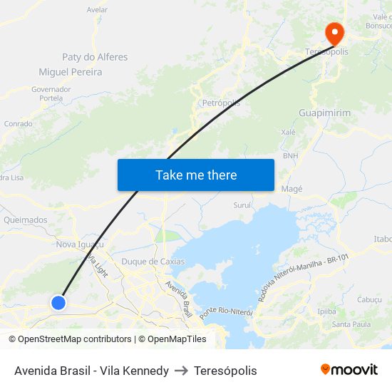 Avenida Brasil - Vila Kennedy to Teresópolis map