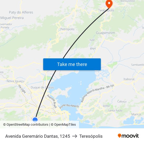 Avenida Geremário Dantas, 1245 to Teresópolis map