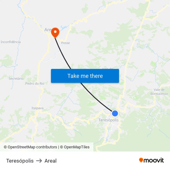 Teresópolis to Areal map