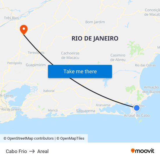 Cabo Frio to Areal map