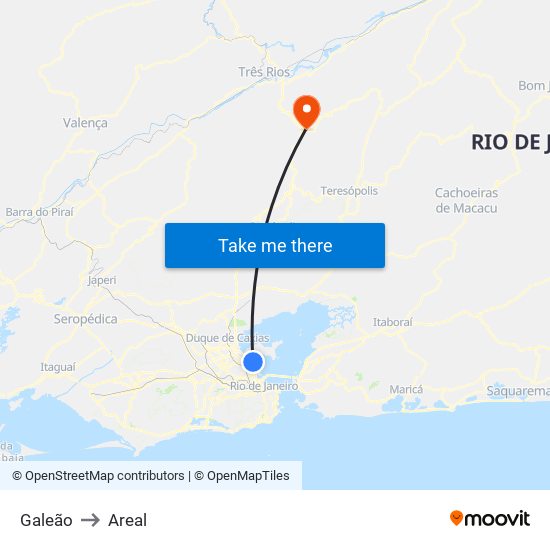 Galeão to Areal map