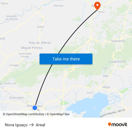 Nova Iguaçu to Areal map