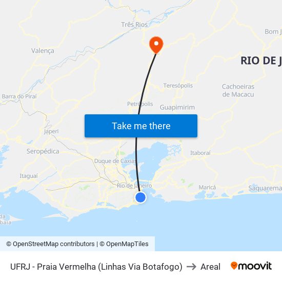 UFRJ - Praia Vermelha (Linhas Via Botafogo) to Areal map