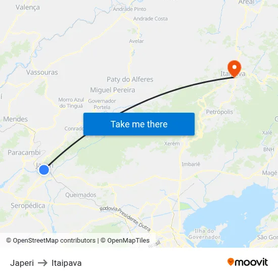 Japeri to Itaipava map