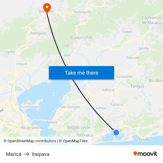 Maricá to Itaipava map