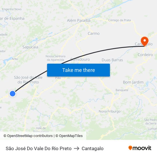 São José Do Vale Do Rio Preto to Cantagalo map