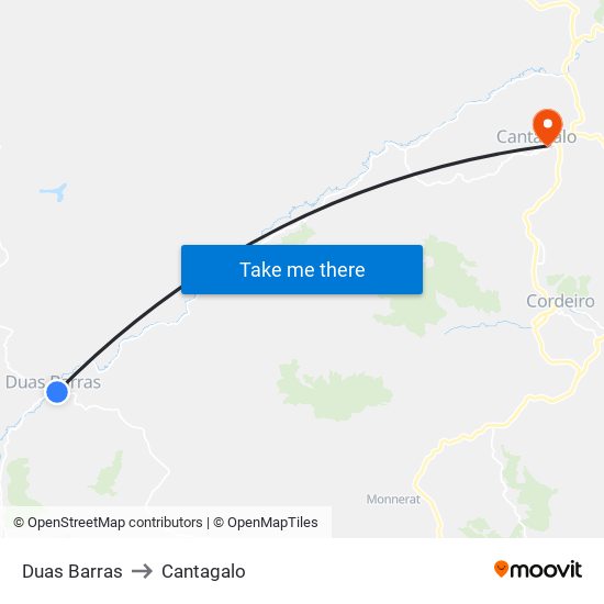 Duas Barras to Cantagalo map