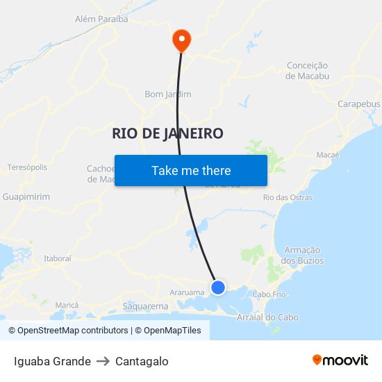 Iguaba Grande to Cantagalo map