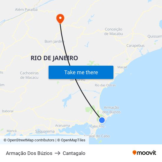 Armação Dos Búzios to Cantagalo map