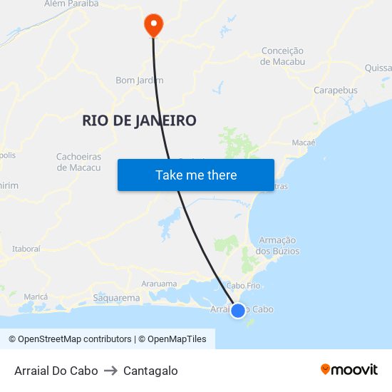 Arraial Do Cabo to Cantagalo map