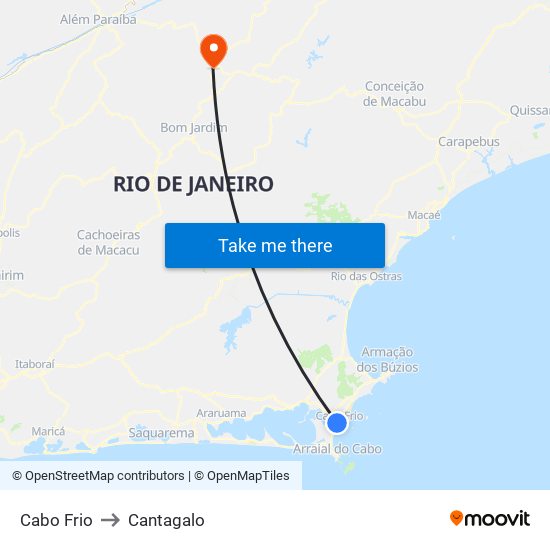 Cabo Frio to Cantagalo map