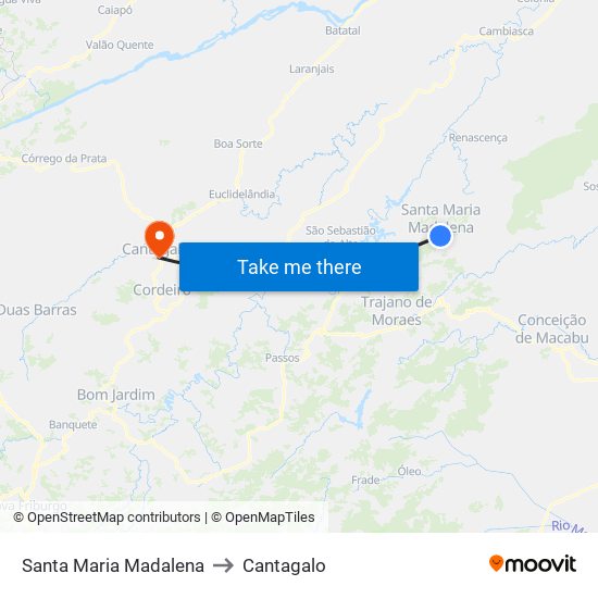 Santa Maria Madalena to Cantagalo map