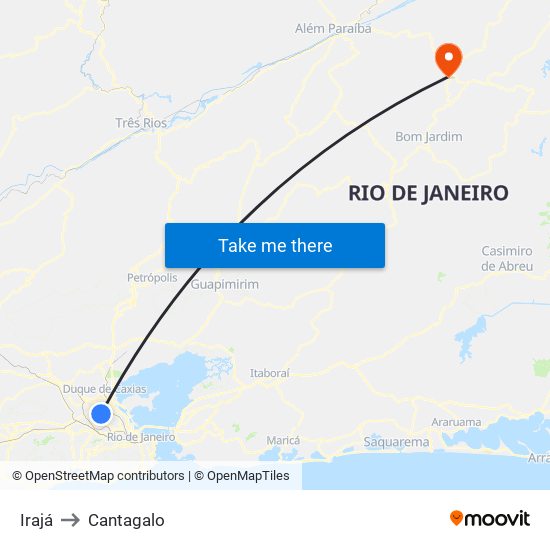 Irajá to Cantagalo map