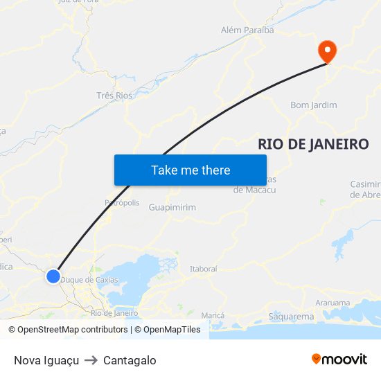 Nova Iguaçu to Cantagalo map