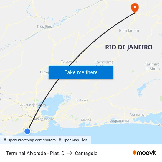 Terminal Alvorada - Plat. D to Cantagalo map