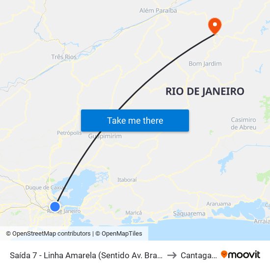 Saída 7 - Linha Amarela (Sentido Av. Brasil) to Cantagalo map