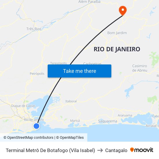 Terminal Metrô De Botafogo (Vila Isabel) to Cantagalo map