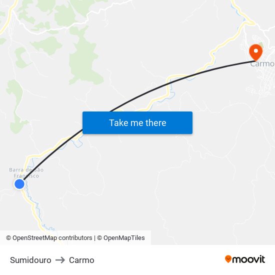 Sumidouro to Carmo map