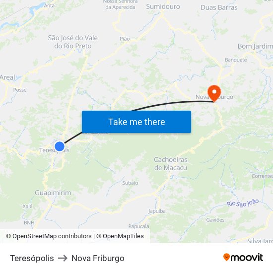 Teresópolis to Nova Friburgo map