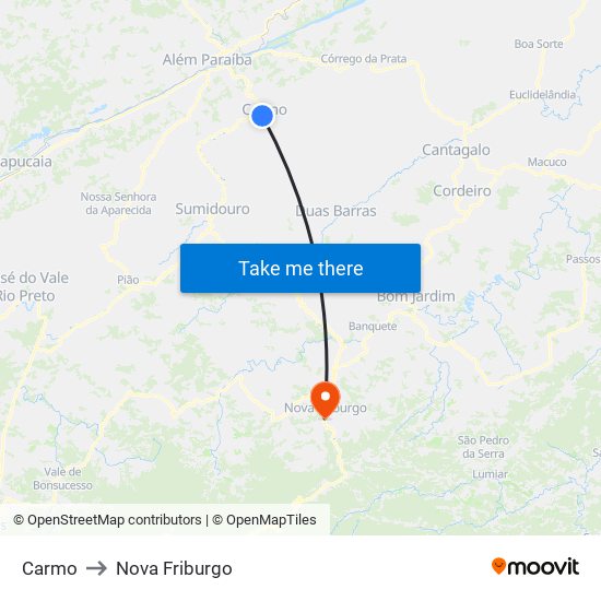Carmo to Nova Friburgo map