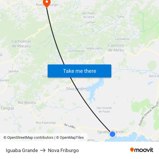 Iguaba Grande to Nova Friburgo map