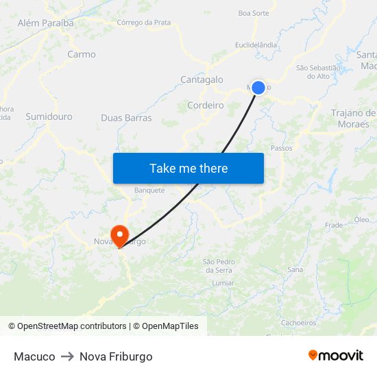 Macuco to Nova Friburgo map