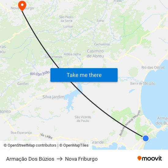 Armação Dos Búzios to Nova Friburgo map