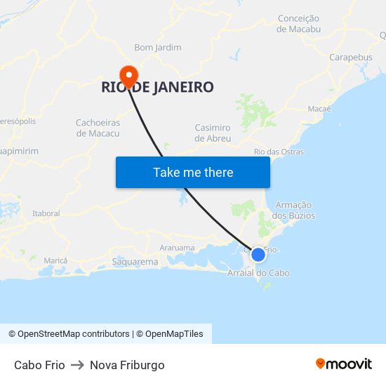Cabo Frio to Nova Friburgo map