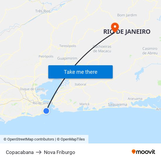 Copacabana to Nova Friburgo map