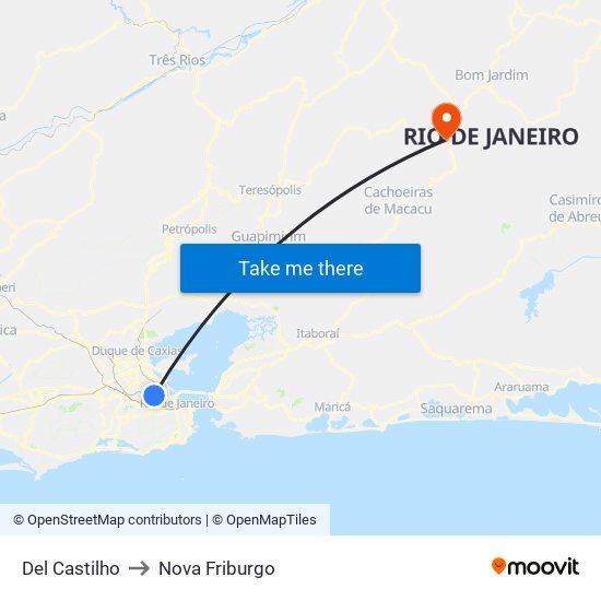 Del Castilho to Nova Friburgo map
