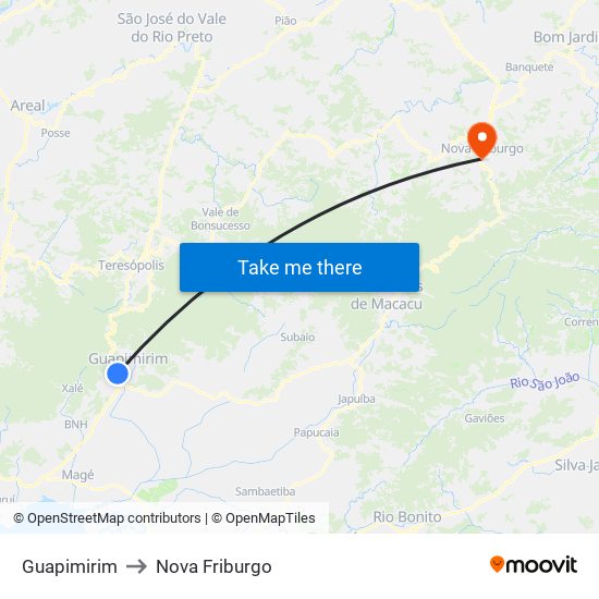 Guapimirim to Nova Friburgo map