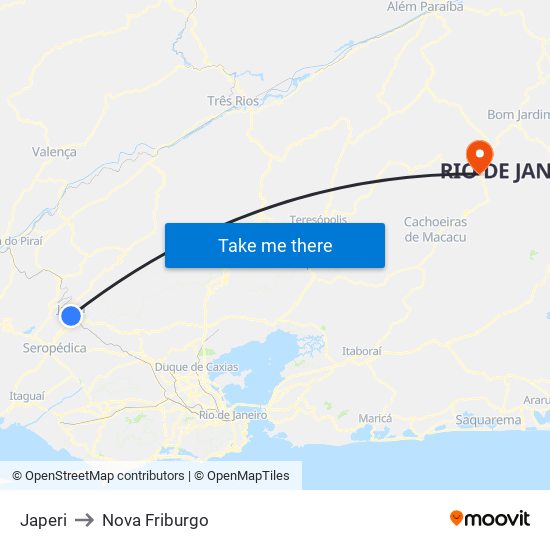 Japeri to Nova Friburgo map