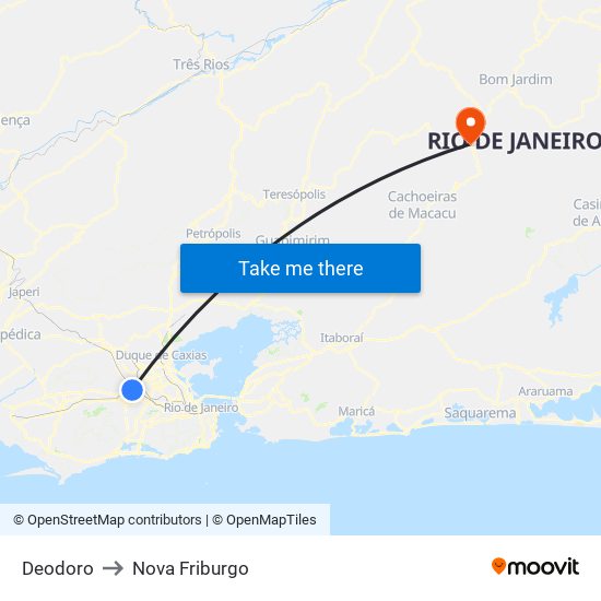 Deodoro to Nova Friburgo map