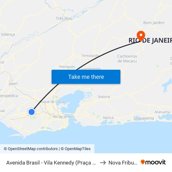Avenida Brasil - Vila Kennedy (Praça Miami) to Nova Friburgo map