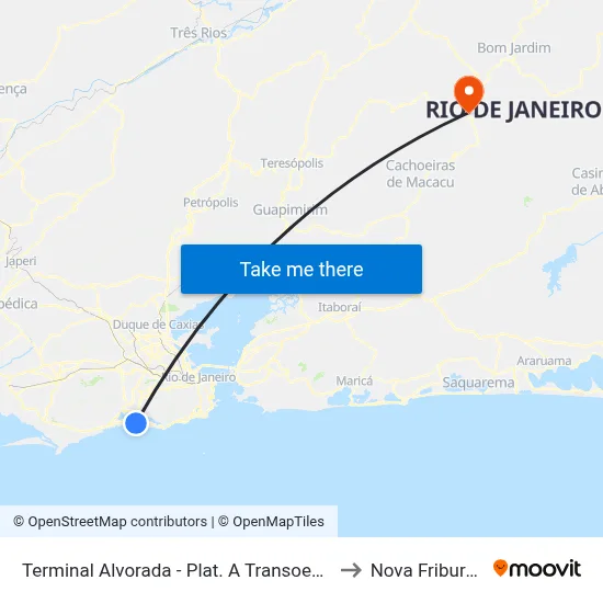 Terminal Alvorada - Plat. A Transoeste to Nova Friburgo map