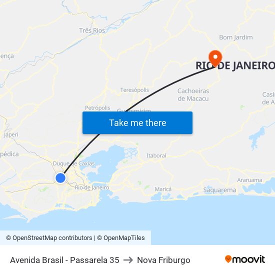 Avenida Brasil - Passarela 35 to Nova Friburgo map
