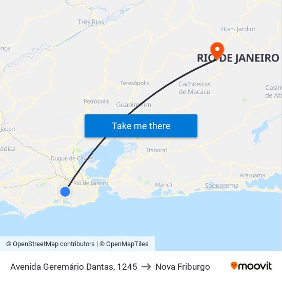 Avenida Geremário Dantas, 1245 to Nova Friburgo map