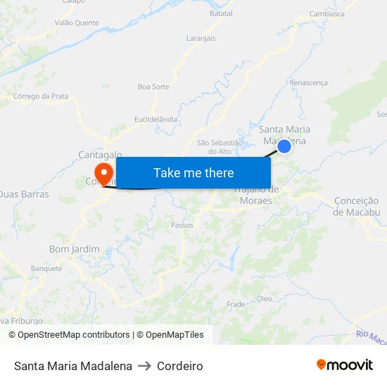 Santa Maria Madalena to Cordeiro map