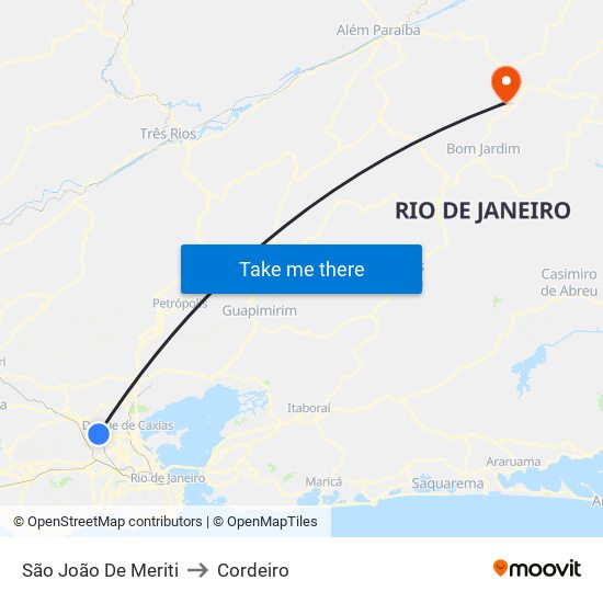 São João De Meriti to Cordeiro map