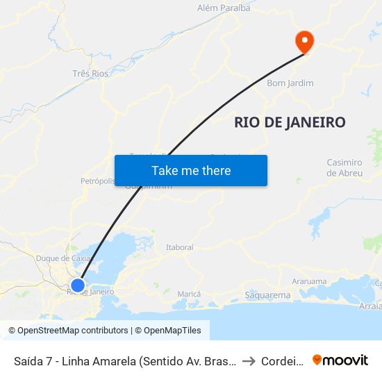 Saída 7 - Linha Amarela (Sentido Av. Brasil) to Cordeiro map