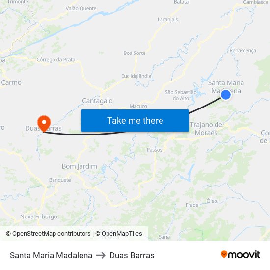 Santa Maria Madalena to Duas Barras map