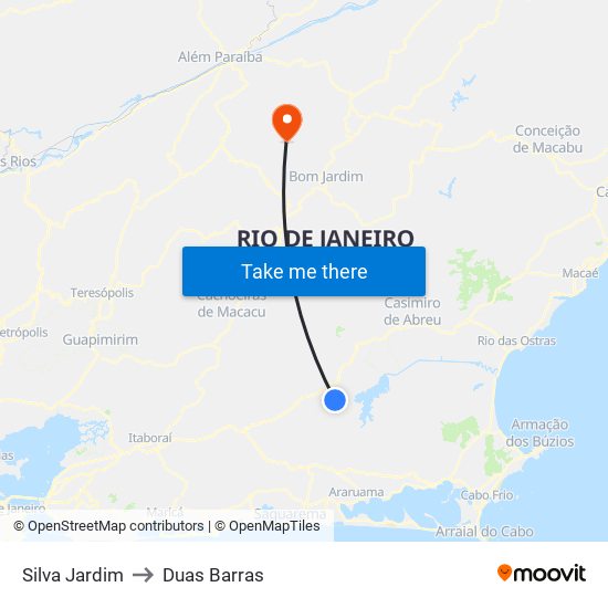 Silva Jardim to Duas Barras map