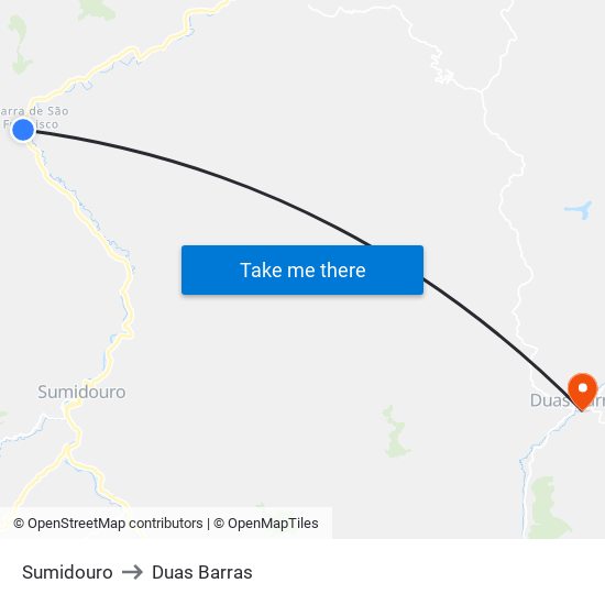 Sumidouro to Duas Barras map