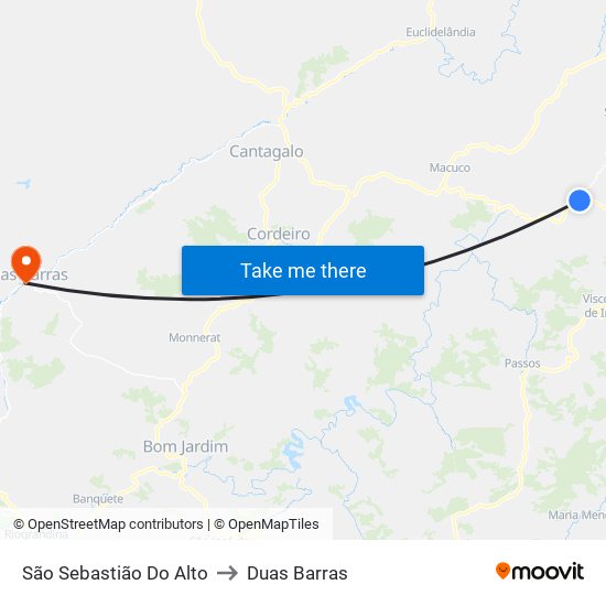 São Sebastião Do Alto to Duas Barras map