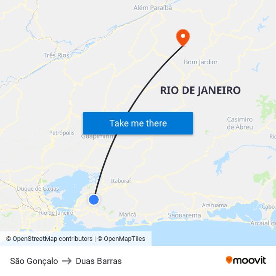 São Gonçalo to Duas Barras map